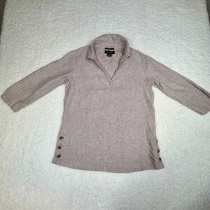 Tahari Sz S Linen V-Neck 3/4 Sleeve Top Side-Button Pullover Lagenlook
